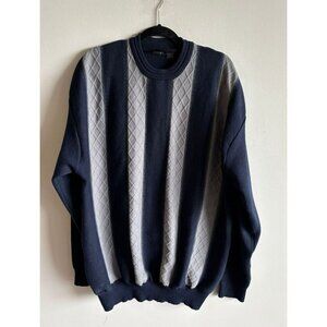 Gochu Mens Long Sleeve Crewneck Knit Sweater Blue Gray Stripes Sz 3XL